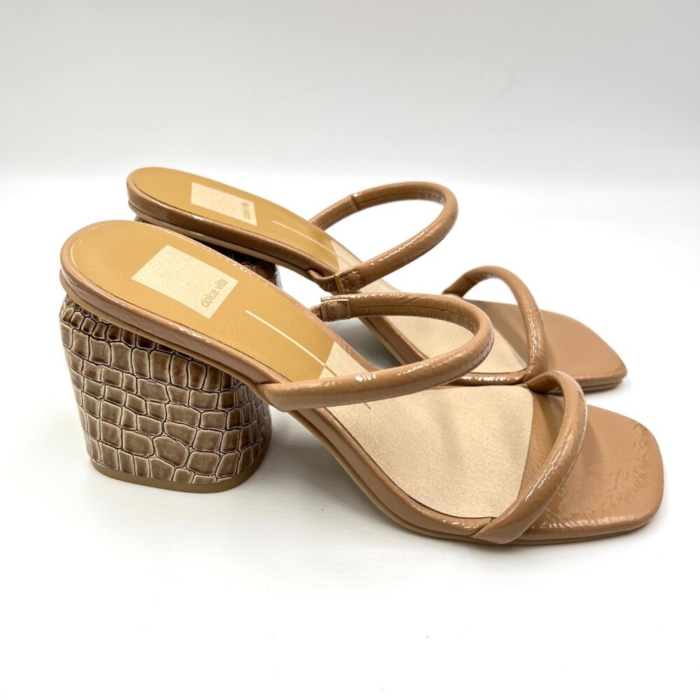 Dolce Vita Womens Size 8.5 Brown Croc‎ Gator Heel Minimalist Sandals Heels